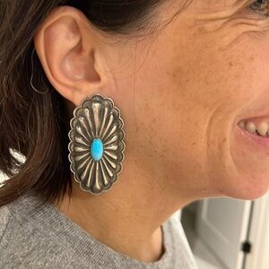 Navajo Handmade Turquoise Concho Earrings